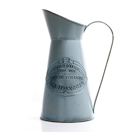 Yoillione French Pitcher Vase, Vintage Pitcher Vase, Metal Farmhouse Pitcher Vase, Decorative Jug Flower Pitcher for Vase Decor, Light Blue