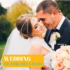 Rhinestone Layered Head Chain Jewelry Waterdrop Wedding Headband Chains for Women Goddess Crystal Headpieces Birthday Hair Accessories (Gold)