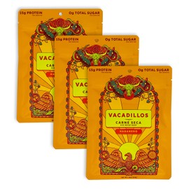 Vacadillos Beef Jerky Snack Packs Carne Seca, Habanero 3-Pack