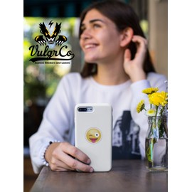 VulgrCo Laughing Tongue Out Winking Emoji Face Funny Sticker Vinyl Waterproof UV Resistant Decal for Phones Laptops Water Bottles Tumblers Boats Cars Trucks Windows Kayak 3" inch Bumper Stickers