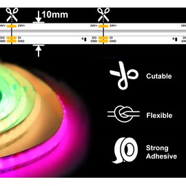 RGB+IC COB LED Strip 3 m, WS2811 LED Strip, 24 V LED Strip Addressable, LED Strip Colour Changing, Music Sync, with App and Remote Control for Home, Party