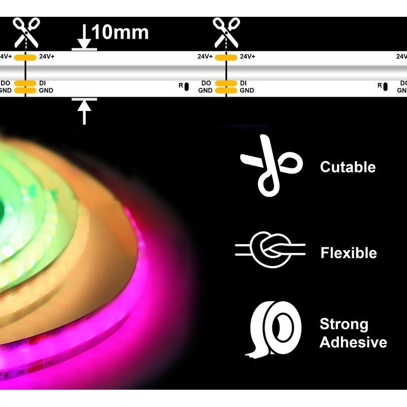 RGB+IC COB LED Strip 3 m, WS2811 LED Strip, 24