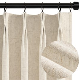 Topfinel 105 Inches Long Custom Black Out Thick Linen Drapery Panels, Ivory Cream Pinch Pleated Heat Reflective Cottage Curtains with Pin Hooks, Luxury Lined Back Tab Drapes 2 Panels for Living Room