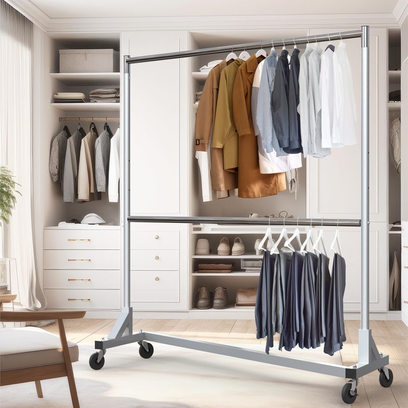 Simple Houseware Commercial Grade Z-Base Double Rod Garment Rack, 600lb