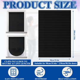 Threehoney 2 Pcs 35 x 110 Inches Black Temporary Blinds Cordless No Drill Cut to Size Fabric Paper Shades Adhesive Privacy Blind for French Door Sliding Door Window Light Filtering Pleated Shade