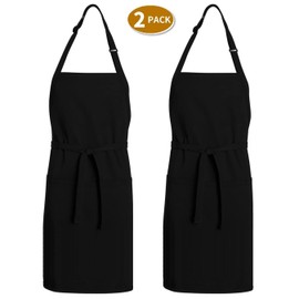 [2 PACK] J. Adler 5 Pockets Bib Apron | 32 x 34 Inches, 100% Cotton | Adjustable, Full Size, Commercial Grade, Unisex Aprons | Black