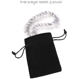 Islamika Prayer Rug Muslim Mat Islamic - Thick Large Sajadah for Kids Men Women with Islam Prayer Beads for Eid Travel Ramadan, Soft Luxury and Great for Knees and Forehead (Black)