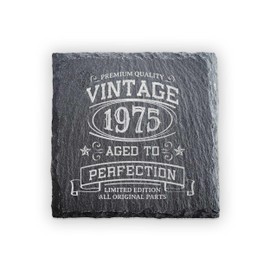 50th Birthday Slate Coaster | 1975 Aged to Perfection | Limited Edition | Premium Quality | Vintage Style Engraved Gift (1975)