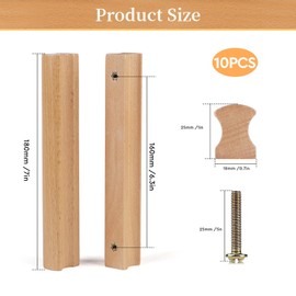SWAWIS Pack of 10 Wooden Furniture Handles, 160 mm Wooden Handles, Kitchen Cupboards, Drawer Handles Wood with Screws, Door Handle, Strip-Shaped, Cabinet Handle Wood for Cupboards, Drawers, Furniture,