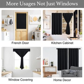 NICETOWN Blackout Curtains 72 Inches Long, Self Sticky French Door Curtains for Kitchen, Window Door Shades Thermal Insulated Light Block Curtain for, 36" x 72", Black, 1 PC