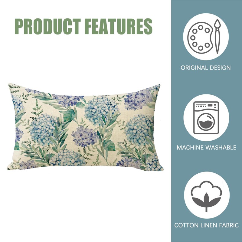 Fahrendom Hydrangea Flower Lumbar Decorative Rectangle Pillow Cover 12 x