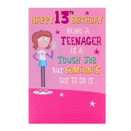 UK Greetings 13th Birthday Card For Her/Girl With Envelope - Fun Pink Design