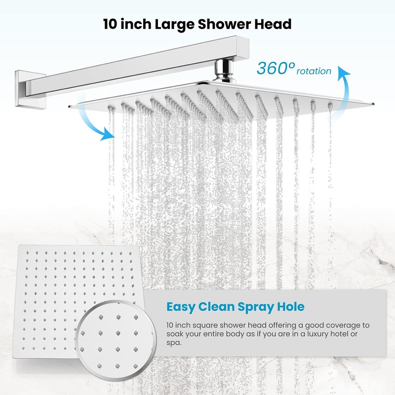 gotonovo 10 Inch Rain Shower Head System Polish Chrome Shower