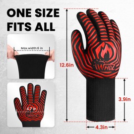 WHDZ BBQ Gloves Heat Resistant Oven Gloves 1472℉Durable Fireproof Food Grade Kitchen Grill Gloves for Cooking, Baking, Barbeque, Welding, Cutting, Red