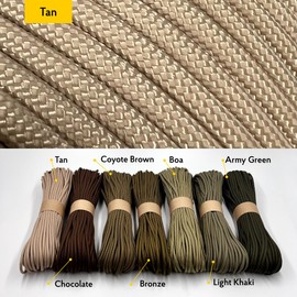 EdcX Paracord 4 mm, 35+ Solid Colours (10 m, 15 m, 30 m, 50 m, 100 m, 300 m), Ideal for Crafts, Camping, Outdoor, 100% Nylon Rope 4 mm, Tactical Cord 550 Type III (Tan, 10 m)