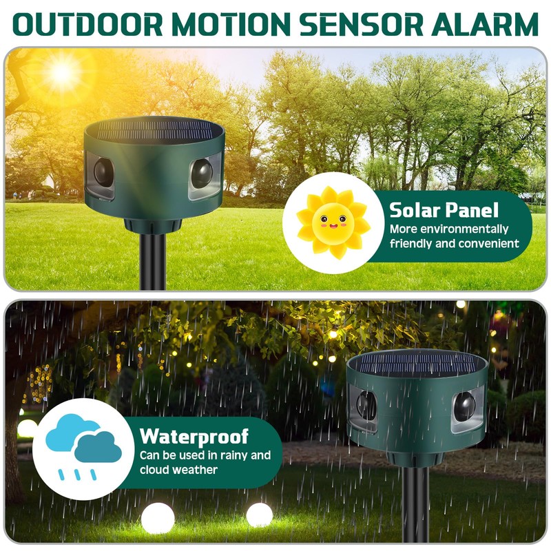 Qualirey 4 Pack Solar Indoor&Outdoor Motion Sensor Alarm Ultrasonic, 360°