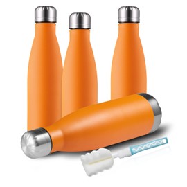 MEWAY 17oz Sport Water Bottle 4 Pack Vacuum Insulated Stainless Steel Sport Water Bottle Leak-Proof Double Wall Cola Shape Water Bottle,Keep Drinks Hot & Cold (Orange,4 Pack)
