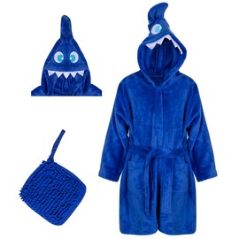 Rising Star Kids Robes for Boys Robe Soft Plush Hooded Fleece Bathrobe - Animal Gifts Robes for Big Boys Ages 6-8 (Shark)