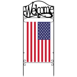 CroBlissful Metal Garden Flag Holder Stand Yard Flag Pole Stake Fits Max 14 x 25 Inch for Outside House Garden Yard Lawn Decor (Welcome)