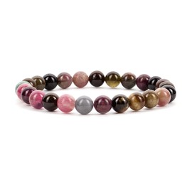 Cherry Tree Collection - Small, Medium, Large Sizes - Gemstone Beaded Bracelets For Women and Men - 8mm Round Beads (Rainbow Tourmaline - Medium)