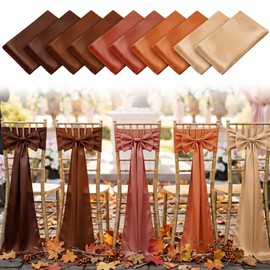 10 Pcs Chair Sashes Bows Satins Soft Chair Ribbon Sashes Wedding Aisle Church Bows Decor for Wedding Banquet Party Easter Garden Events Decoration (Fallen Leaves,7" X 108")