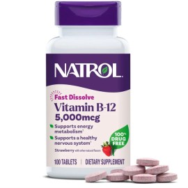 Natrol Vitamin B12 5000mcg Fast Dissolve 100 Tabs Energy Nervous System Support