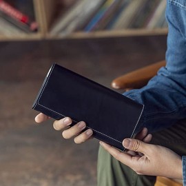 British Green 2021 Men's Long Wallet Bridle Leather Wallet, navy