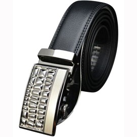 QHA Mens Automatic Buckle Leather Belt-Black-30-34"