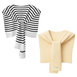 Fuxiqar 2-Pack Sweater Shawl for Women Knit Wraps Dressy Fashion Shawls Vacation & Casual Chic Look Shall Scarf(Coffee Date)