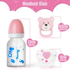 BABESIDE 3 Pcs Reborn Baby Doll Accessories Set, Baby Doll Bottles with Magnetic Pacifiers for Realistic Baby Dolls Girls & Boys, Pink Baby Doll Feeding Set