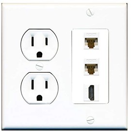 15 Amp Duplex Round Power Outlet 2 Cat6 Ethernet 1 HDMI Wall Plate