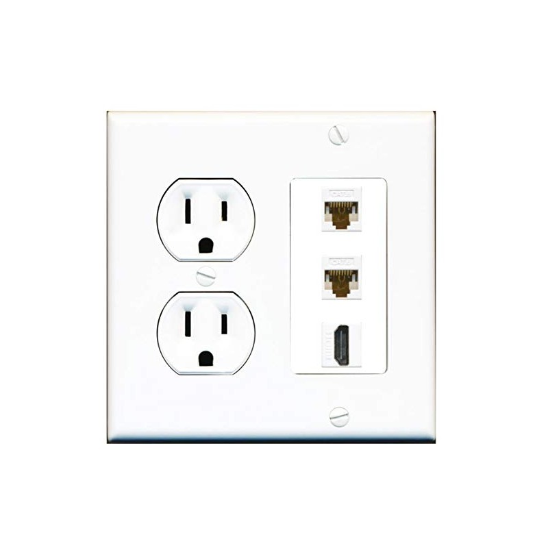 15 Amp Duplex Round Power Outlet 2 Cat6 Ethernet 1