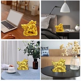 Hotei-like Figurine, Gold, Seven Lucky Gods, Sitting on a Golden Dragon Turtle, Hotei Maitreya Bodhisattva, Buddha Statue, Figurine, Money Luck, Amulet, Prosperous Business, Entrance Door Feng Shui,