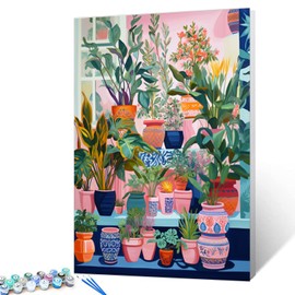 Colorful Potted Plants Digital Painting Paint by Numbers Kit for Adults Acrylic Oil Painting Set Painting for Beginners Tropical Green Leafy Plants Drawing Wall Decor Gift 12x16 in (Frameless)