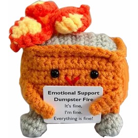 Sofarefinish 2024 Crochet Dumpster Fire, Handmade Crochet Emotional Support Fire, Funny Knitting Doll with Positive Card (Orange)