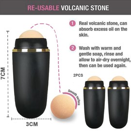 2 PCS Oil-absorbing Volcanic Face Roller Oil Control On The Go Oil Absorbing Volcanic Face Roller Facial Oil Blotting Tool Portable Reusable Instant Results Remove Excess Shine for Oily Skin