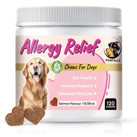 Pawfalls Allergy Relief Chews for Dogs – Itchy Skin, Hot Spots & Seasonal Allergy Support – Anti-Itch Supplement with Omega-3, Quercetin & Probiotics – Salmon Flavor – 120 Soft Chews