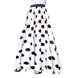 Sinono Women's Chiffon Stripe Maxi Skirt High Waist Mopping Floor Skirts (Large, White Dot)