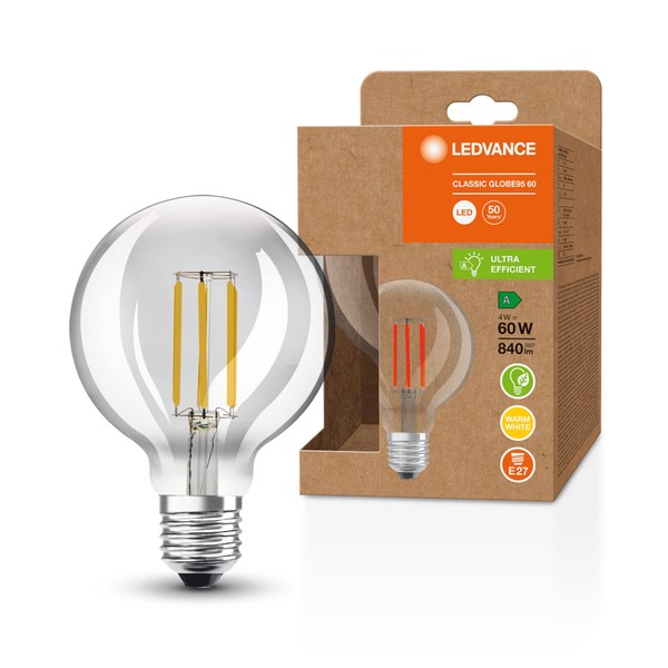 LEDVANCE LED Energy-Saving Bulb, Filament Globe with E27 Socket, Warm