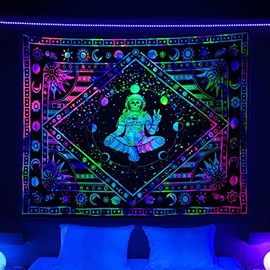 Blacklight Tapestry UV Reactive Trippy Tapestry Funny Meditation Astronaut Skeleton Tapestry Hippie Psychedelic Tie Dye Tapestry Wall Hanging for Bedroom Living Room Dorm 40 X 28 Inch