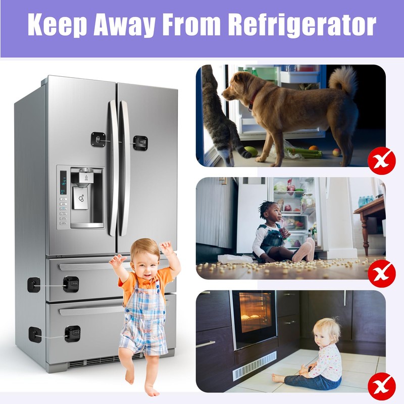 Pletpet 4PCS Fridge Lock Combination, Self-Adhesive Refrigerator Locks Freezer Door