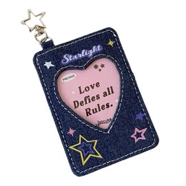 Kpop Photocard Holder with Keychain Y2K Star 3 inch Cute Mini Photo ID Card Holder Protector Stationery (Darker)