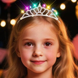Kilshye Light Up Rhinestone Tiara Silver Tiaras Headband Birthday Costume Hair Accessories for Girls (Silver-Colorful Light)