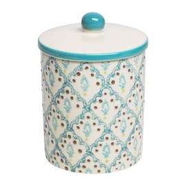 Tranquillo Storage Tin with Lid Hand Printed Ceramic Oriental 8 x 8 x 12 cm