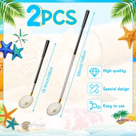 Lounsweer 2 Pcs Beach Sand Sifter Sand Scoop Shell Scooper for Beachcombing Picking up Shells Rock Hunting Extra Long 16.54'' — 58.27'' Adjustable Handle Multifunction Shell Sand Sifter