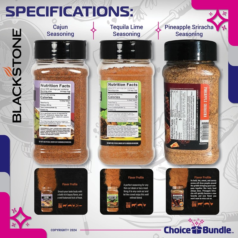 Blackstone Cajun, Pineapple Sriracha, Tequila Lime Seasoning - Gourmet Griddle