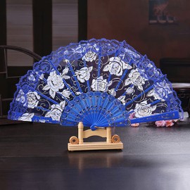 Wedding Fan Lace Hand Fan Spanish Baroque Victorian Folding Fan Vintage Women Men Folding Fan for Wedding Gift Party Costume Carnival Dancing Fancy Dress Royal Blue