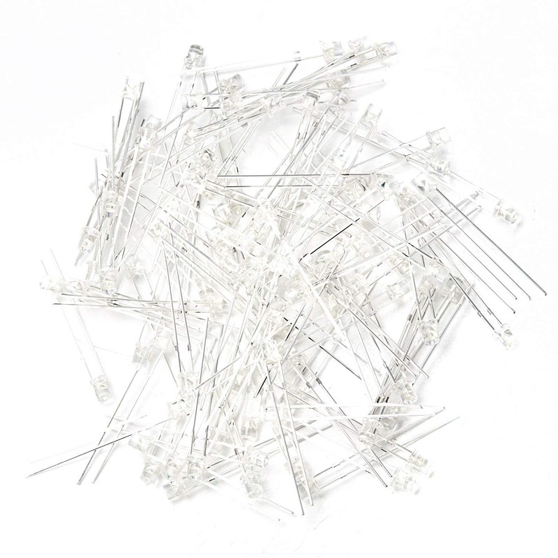 CHANZON 100 pcs 3mm White LED Diode Lights (Clear Flat