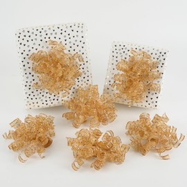 HUIHUANG Champagne Bows for Gift Wrapping Self Adhesive Metallic Curly Bows Christmas Burst Curly Ribbon Bows for Christmas Presents, Treat Bags, Party Favors, Wedding Decor-5 inch x 6 Counts