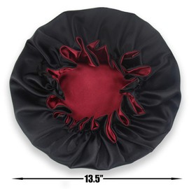 Satin Sleep Cap Women's Adjustable Double Layers Satin Bonnet Silk Night Cap Satin Bonnet Night Cap for Hair Loss Curly Long Hair Adjustable, black/red
